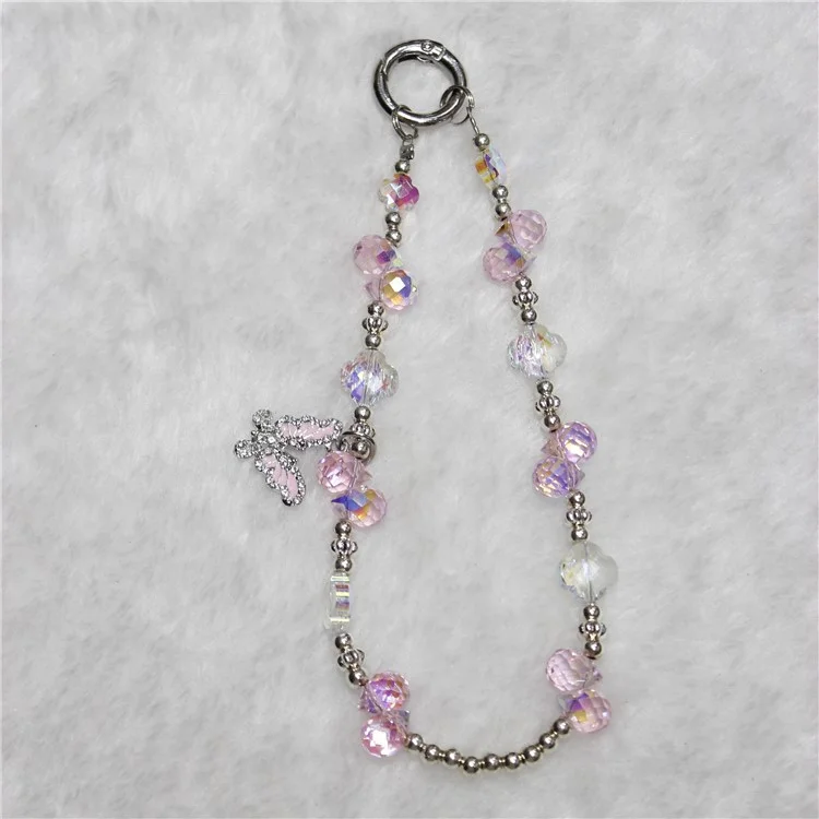 Película Celular Lanyard 26 cm Butterfly Charm Grape Beads Cadena de Muñeca de la Muñeca - Rosa