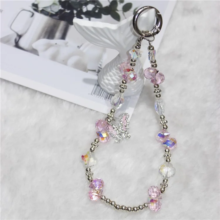 Película Celular Lanyard 26 cm Butterfly Charm Grape Beads Cadena de Muñeca de la Muñeca - Rosa
