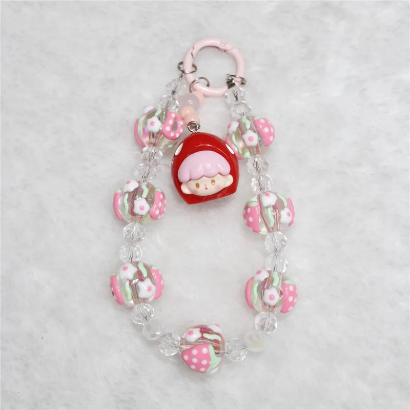 Sangle de Poignet de Pile de Perles de Poupée Court 26 cm de Téléphone Mobile Chaîne Lanière de Téléphone Mobile - Rouge