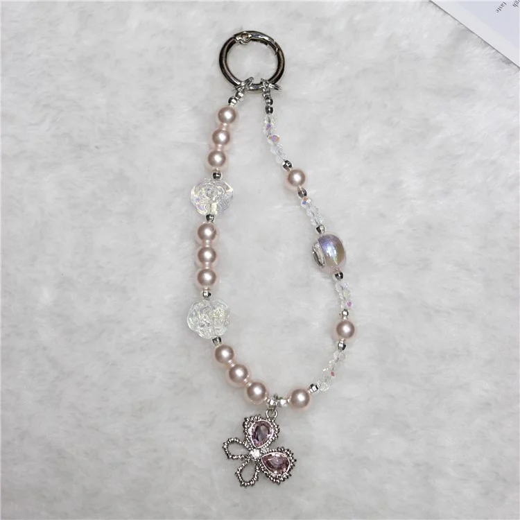 Pearl Beaded Phone Lanyard Short 26cm Butterfly Anti-Lost Wrist Chain Phone Bracelet - Style 1