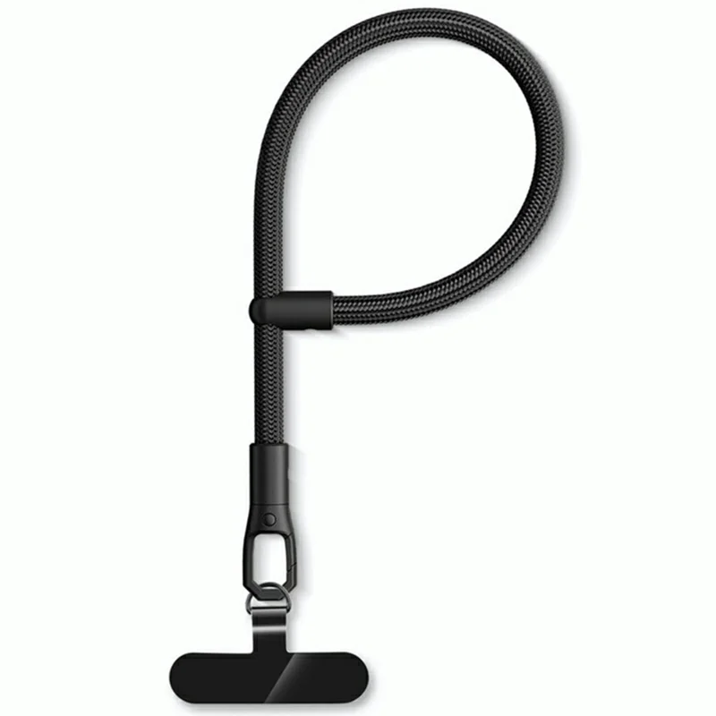 7mm Adjustable Wrist Strap Polyester Phone Lanyard with Tether Tab - Black