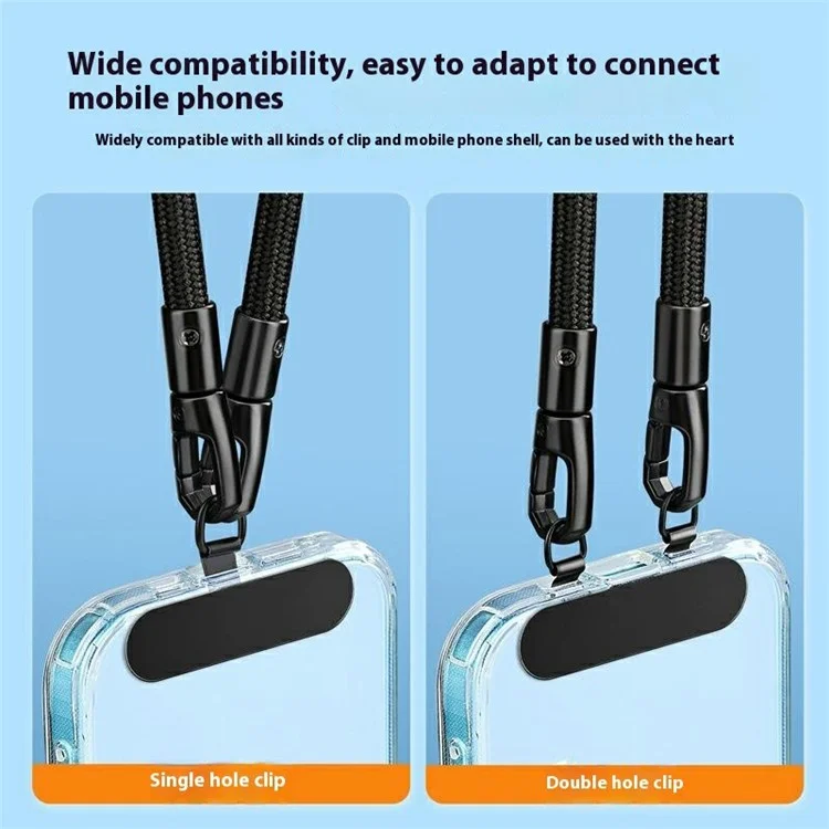 Cinta de Pescoço de 90 mm Com Guia Tetter, Proteção Contra Derrubada da Derrota Dupla Fivela Celular Lanyard Longo - Preto