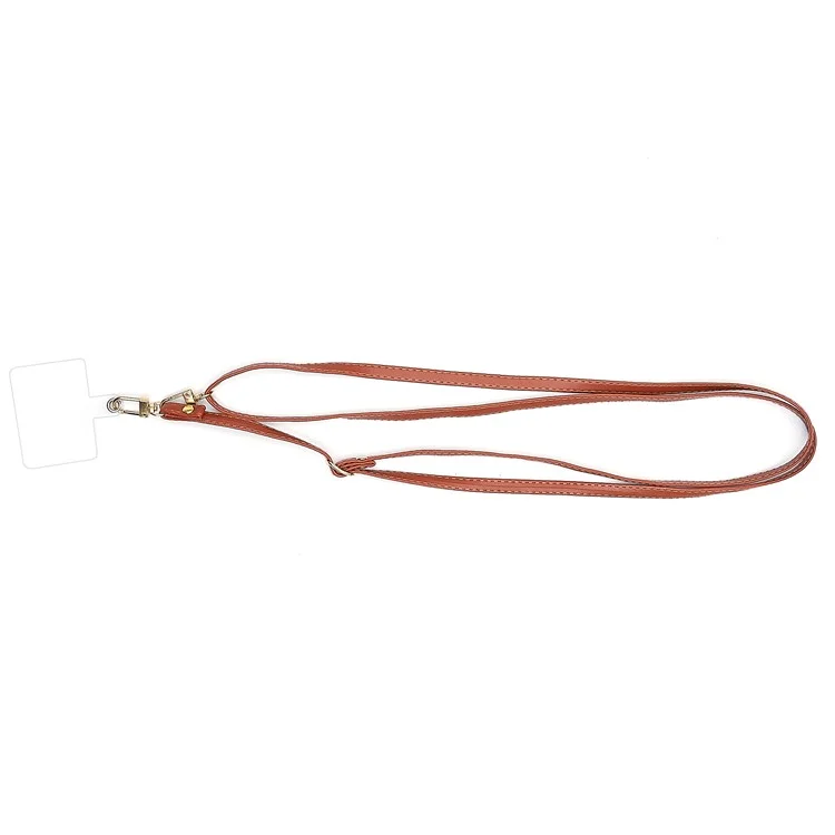 Universal Cell Phone Lanyard Adjustable PU Leather Neck Lanyard Crossbody Neck Strap Wrist Strap with Transparent Pad - Brown