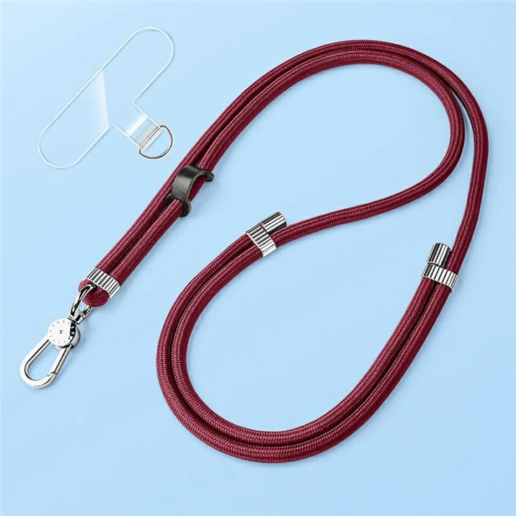 8mm Adjustable Nylon Phone Lanyard with Dual Direction Clips, Zinc Alloy Buckle Crossbody Neck Strap - Wine Red