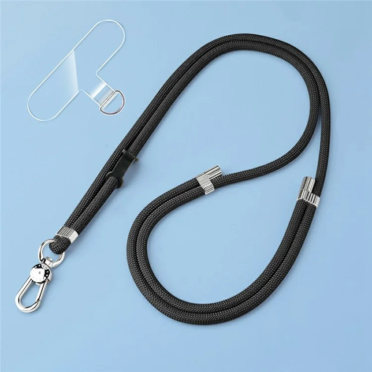8mm Adjustanle Nylon Phone Lanyard Zinc Alloy Buckle Crossbody Neck Strap with Bidirectional Clip - Black