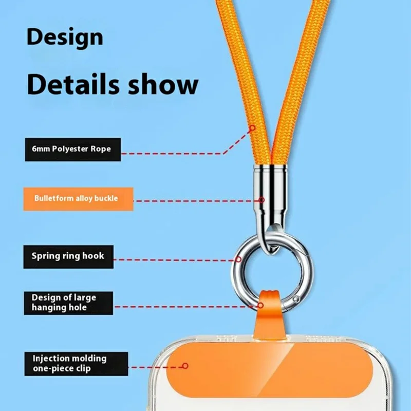 6 мм Пуля в Форме Телефона Crossbody Lanyard с Привязкой, Съемный Ремешок Для Сотового Телефона Для Пряжки - Апельсин