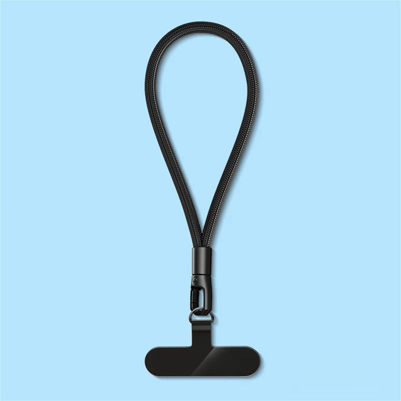 6mm Polyester Wrist Strap for Mobile Phone Lanyard with Tether Tab, Rotating Buckle - Black