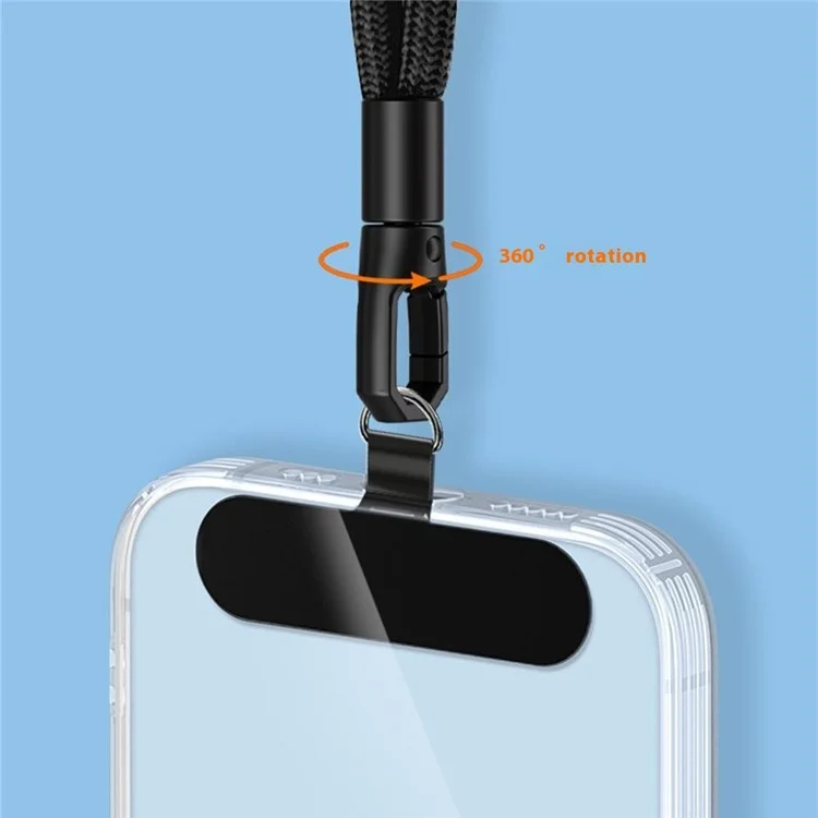 6mm Polyester Wrist Strap for Mobile Phone Lanyard with Tether Tab, Rotating Buckle - Black