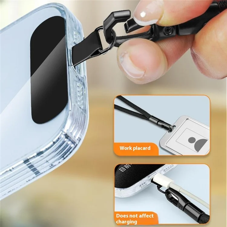 6mm Polyester Wrist Strap for Mobile Phone Lanyard with Tether Tab, Rotating Buckle - Black