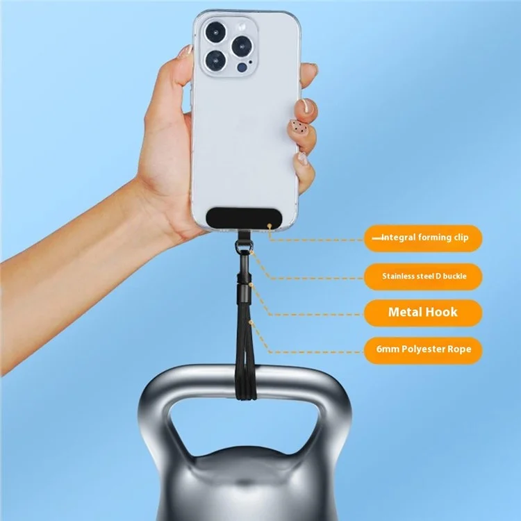 6mm Polyester Wrist Strap for Mobile Phone Lanyard with Tether Tab, Rotating Buckle - Black
