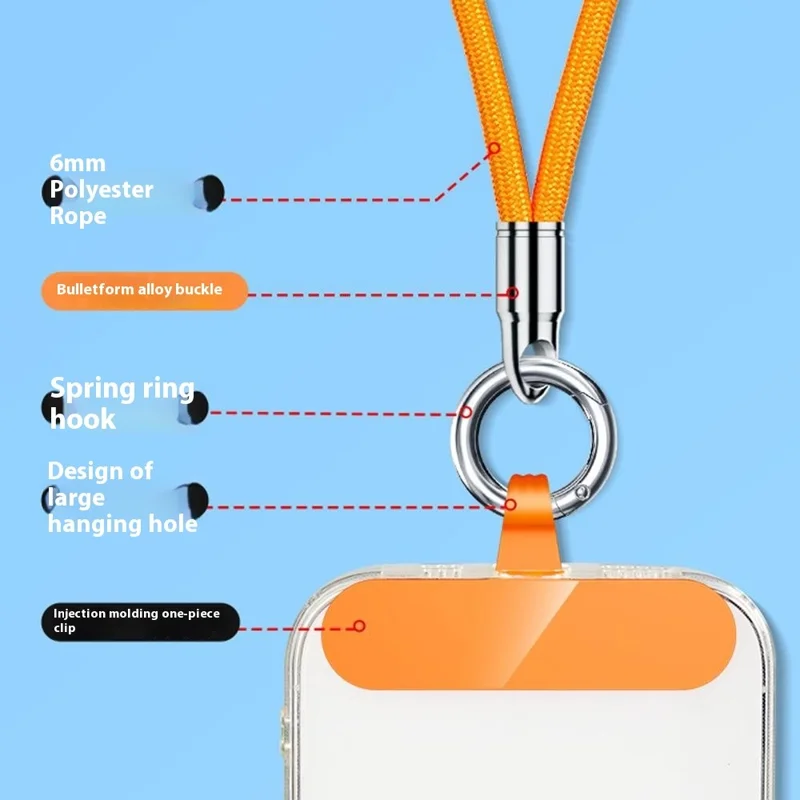 6mm Bullet-Shaped Phone Lanyard with Tether Tab, Detachable Ring Neck Straps for Phone Case - Light Camel