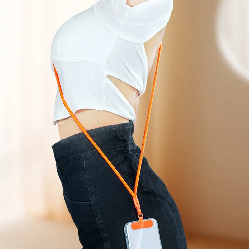 Longe de Téléphone Crossbody de 6 mm Avec Onglet D'attache, Sangles de Téléphone Portable en Boucle Rotative - Noir