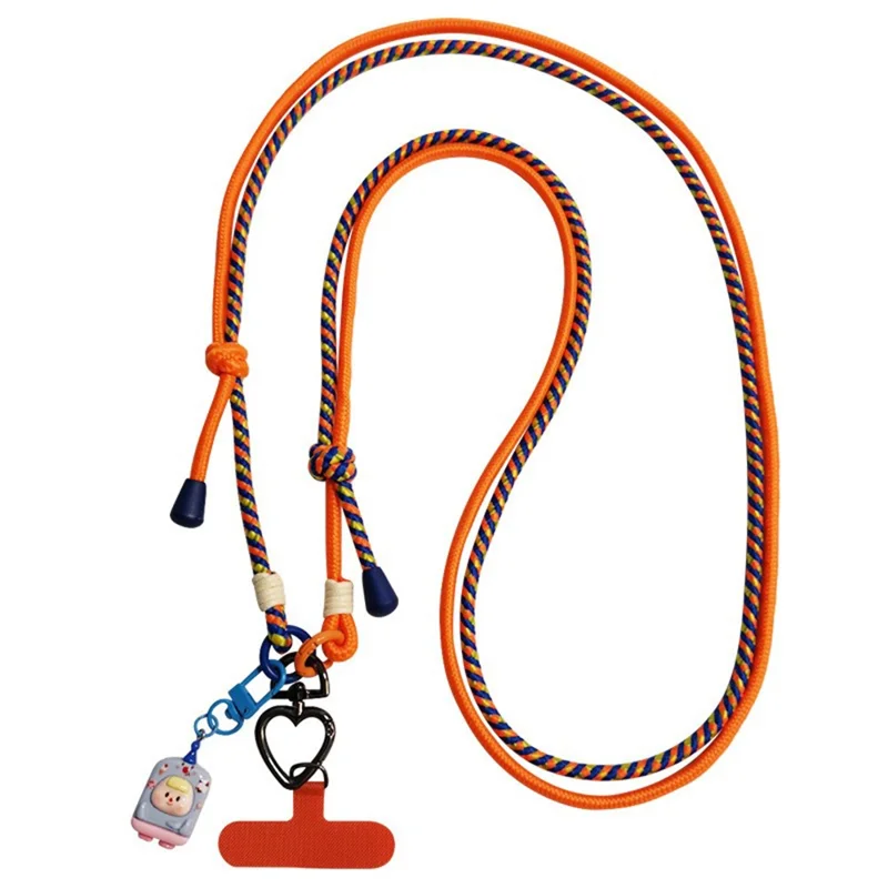 6 mm Dickes Crossbody Phone Lanyard Verstellbarer Polyester -halsgurt Mit Tetherlasche, Gesamtlänge: 122 cm - Blau Gelb+orange