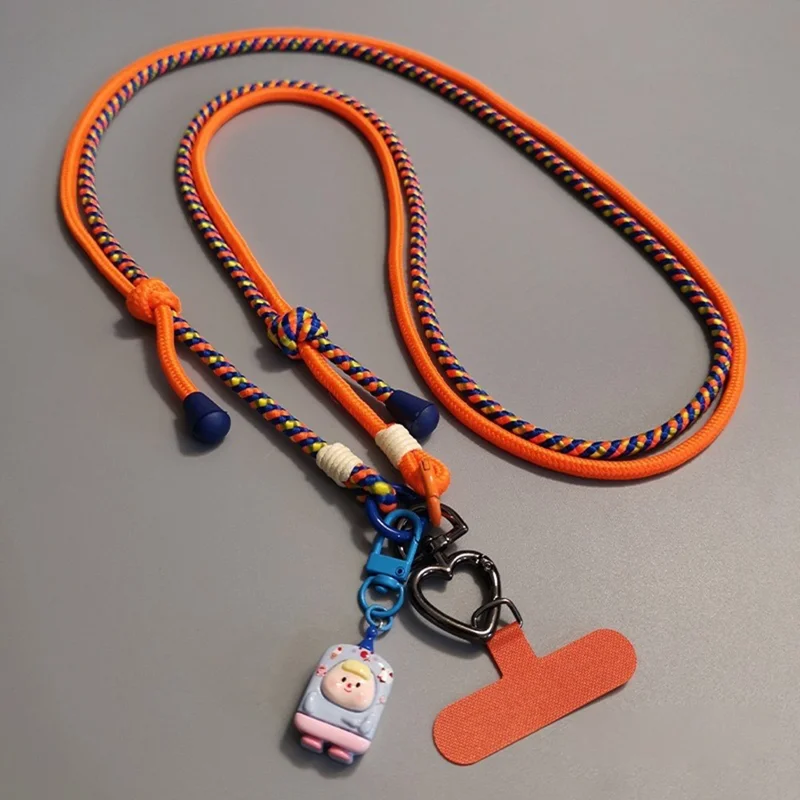 6 mm Dickes Crossbody Phone Lanyard Verstellbarer Polyester -halsgurt Mit Tetherlasche, Gesamtlänge: 122 cm - Blau Gelb+orange