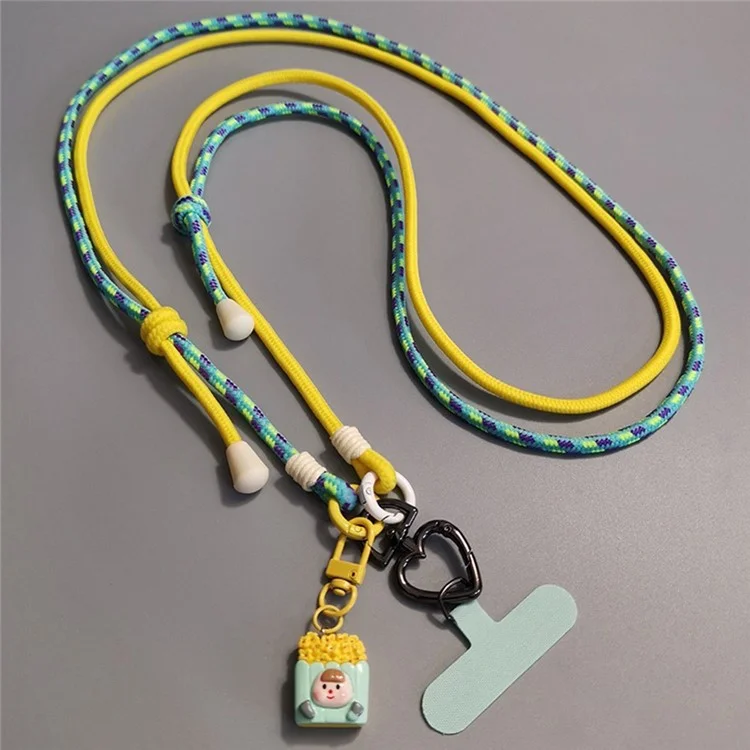 6mm Thick Crossbody Phone Lanyard Adjustable Polyester Neck Strap with Tether Tab, Total Length: 122cm - Cyan+Yellow