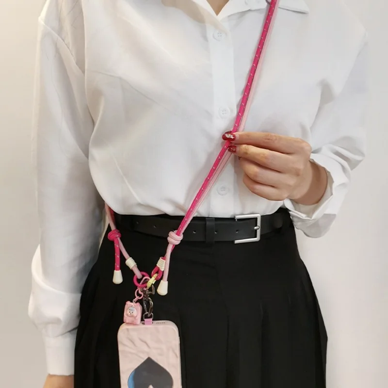 6mm Thick Crossbody Phone Lanyard Adjustable Polyester Neck Strap with Tether Tab, Total Length: 122cm - Cyan+Yellow