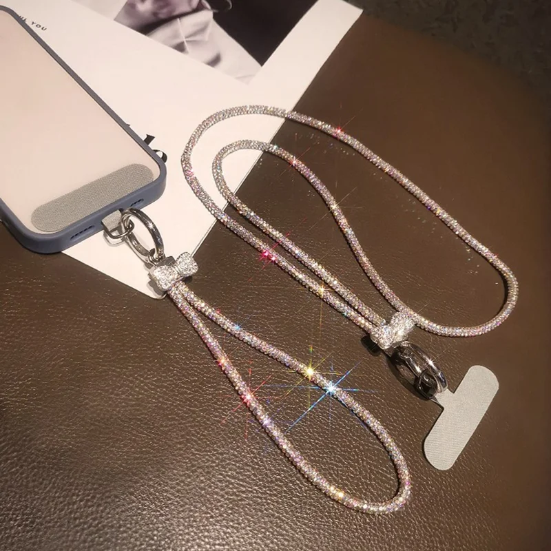 Phone Neck Strap Wrist Strap Rhinestone Decor Butterfly Knot Lanyards with 2 Tether Tabs - Colorful