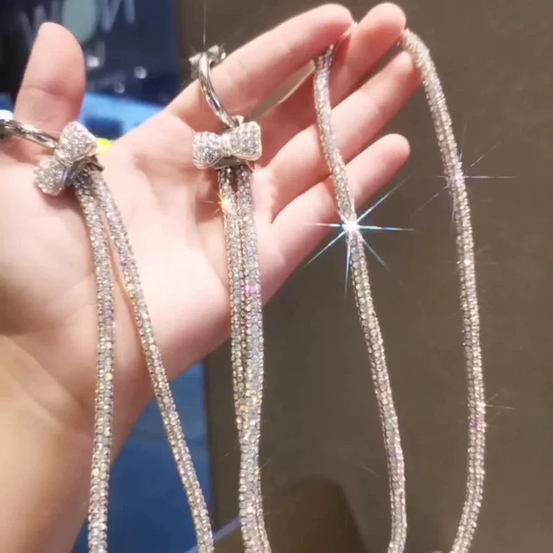 Phone Neck Strap Wrist Strap Rhinestone Decor Butterfly Knot Lanyards with 2 Tether Tabs - Colorful