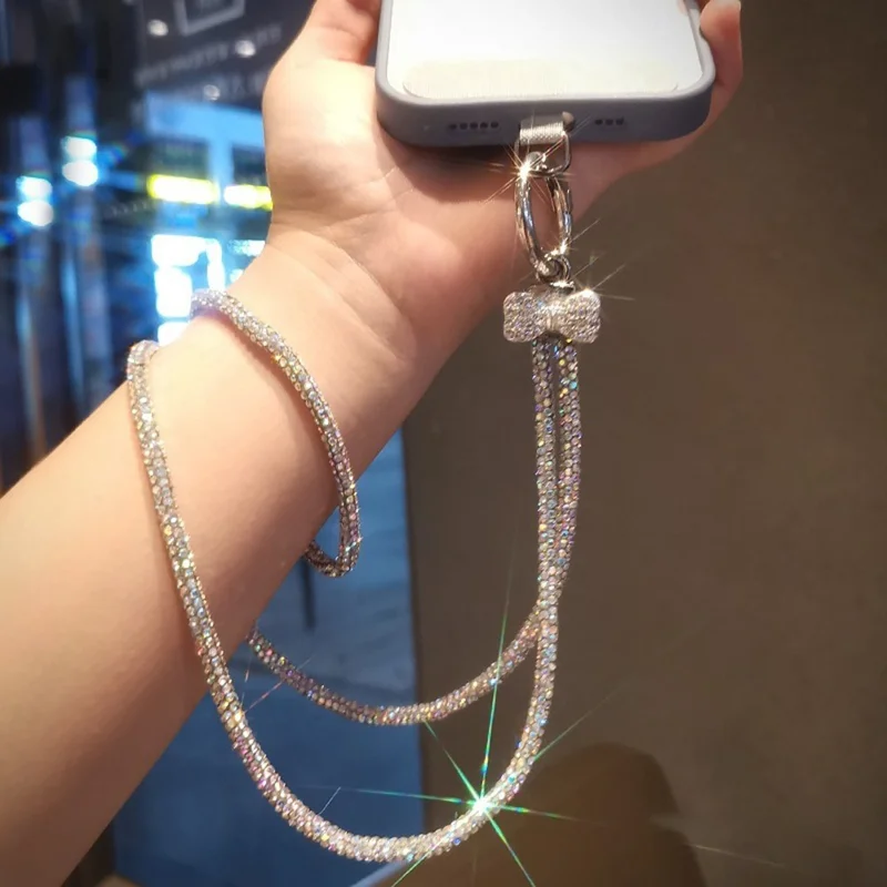 Phone Neck Strap Wrist Strap Rhinestone Decor Butterfly Knot Lanyards with 2 Tether Tabs - Colorful