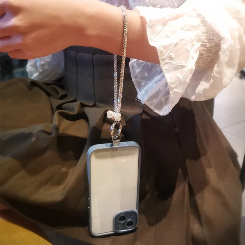 Phone Neck Strap Wrist Strap Rhinestone Decor Butterfly Knot Lanyards with 2 Tether Tabs - Colorful