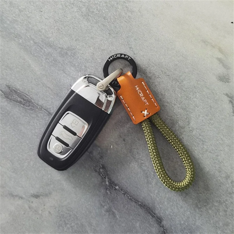 HHCRAFT h24-0319 Wrist Strap Genuine Cow Leather Phone Bracelet Strap Keychain Holder - Army Green
