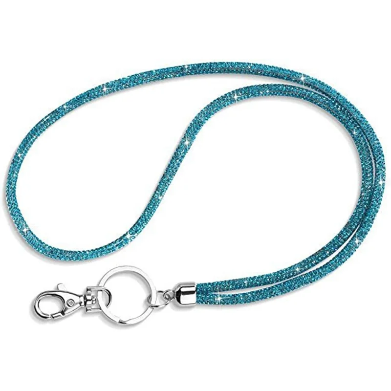 Rhinestone Decor Crossbody Phone Lanyard Neck Shoulder Strap with Tether Tab - Lake Blue