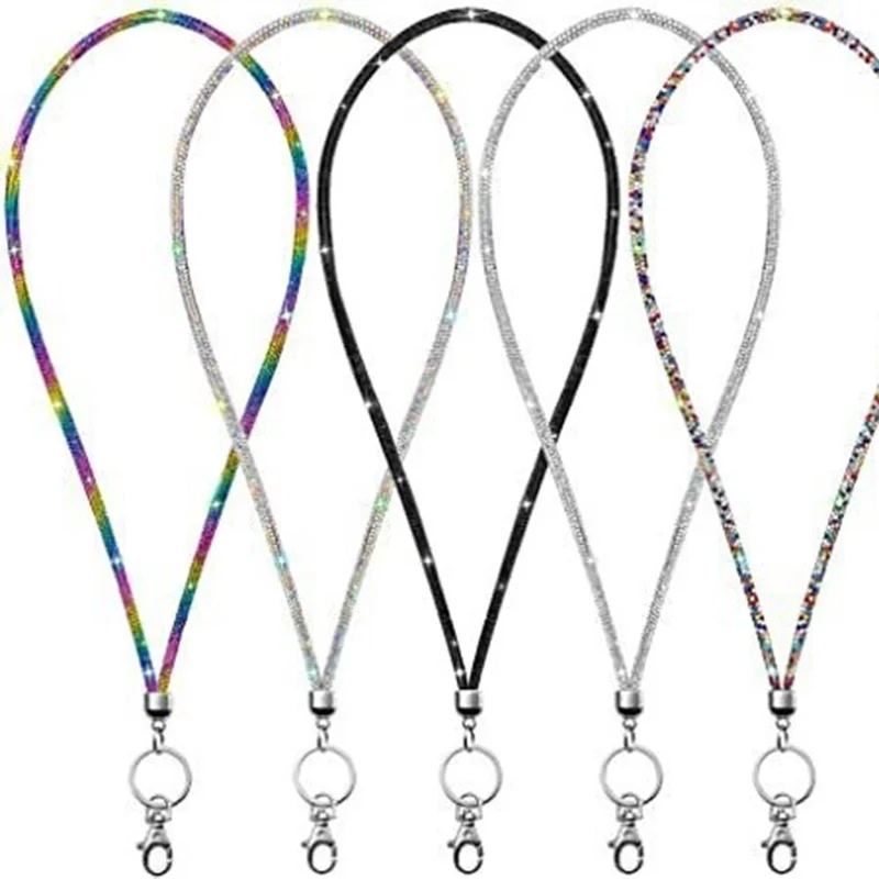 Rhinestone Decor Crossbody Phone Lanyard Neck Shoulder Strap with Tether Tab - Lake Blue