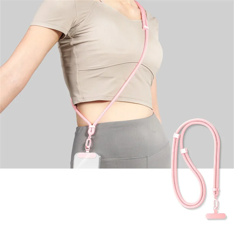Adjustable Crossbody Neck Strap Phone Lanyard with Metal Tether Tab, Anti-Loss, Drop Protection - Light Pink