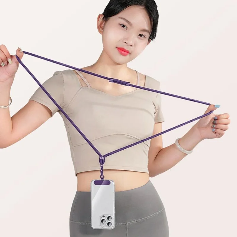 Adjustable Crossbody Neck Strap Phone Lanyard with Metal Tether Tab, Anti-Loss, Drop Protection - Light Pink