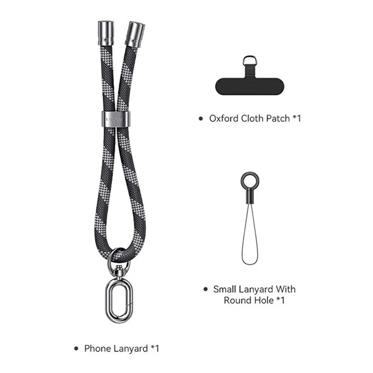 USAMS ZB317 34cm Phone Lanyard Polyester Adjustable Wrist Strap with Tether Tab - Black