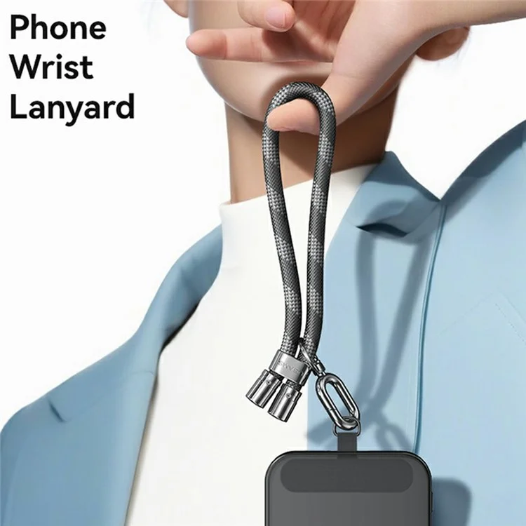 USAMS ZB317 34cm Phone Lanyard Polyester Adjustable Wrist Strap with Tether Tab - Black