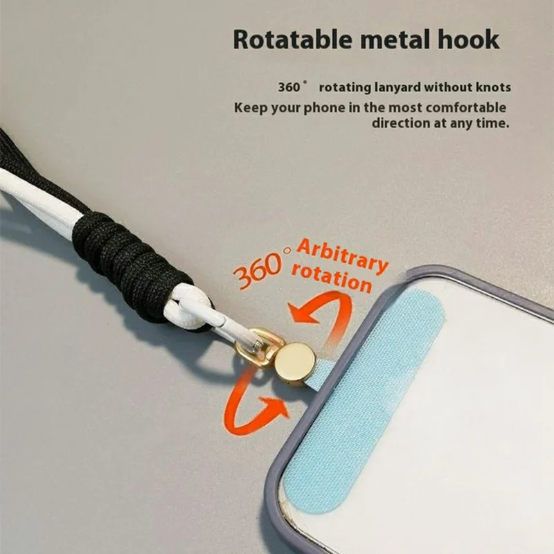 Phone Tether Tab Nylon Patch 360° Rotatable Metal Hook Phone Strap Replacement Part - Grey