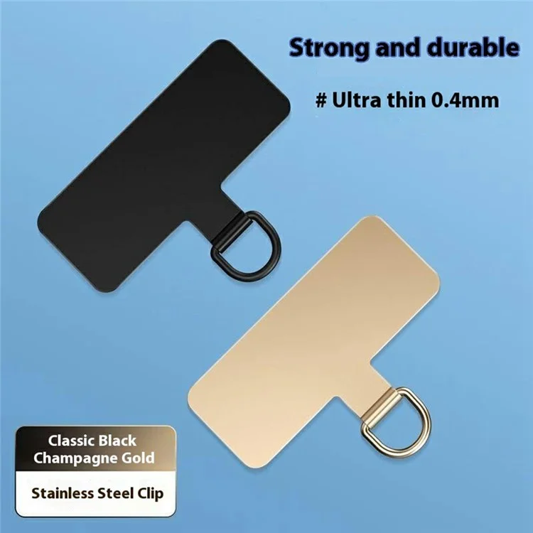 Phone Tether Tab Rectangular Metal Patch Phone Strap Replacement Part - Black