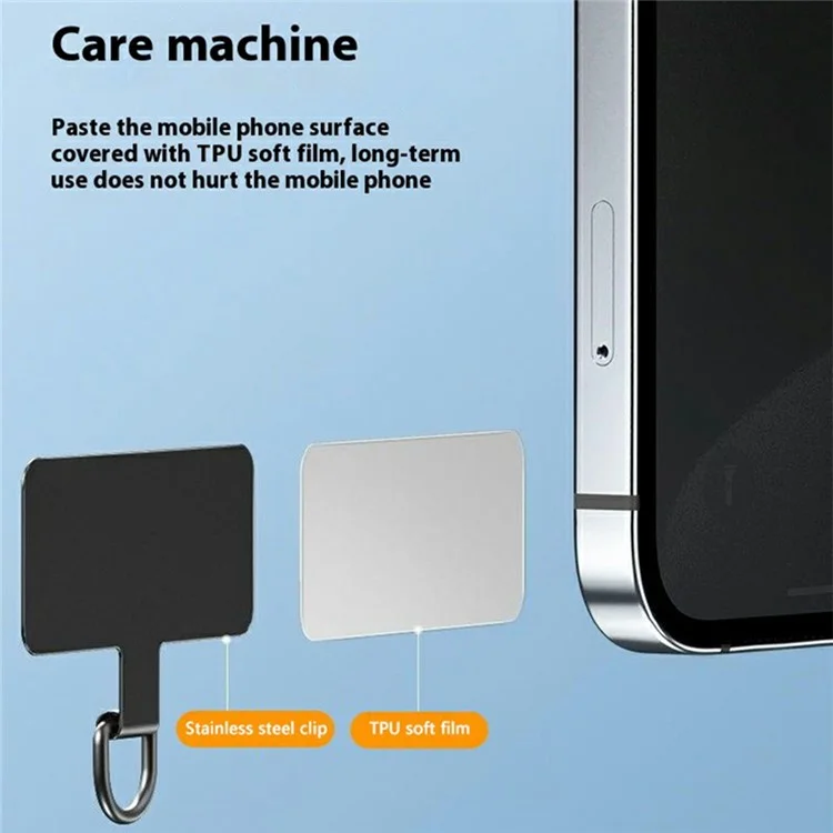 Phone Tether Tab Rectangular Metal Patch Phone Strap Replacement Part - Black