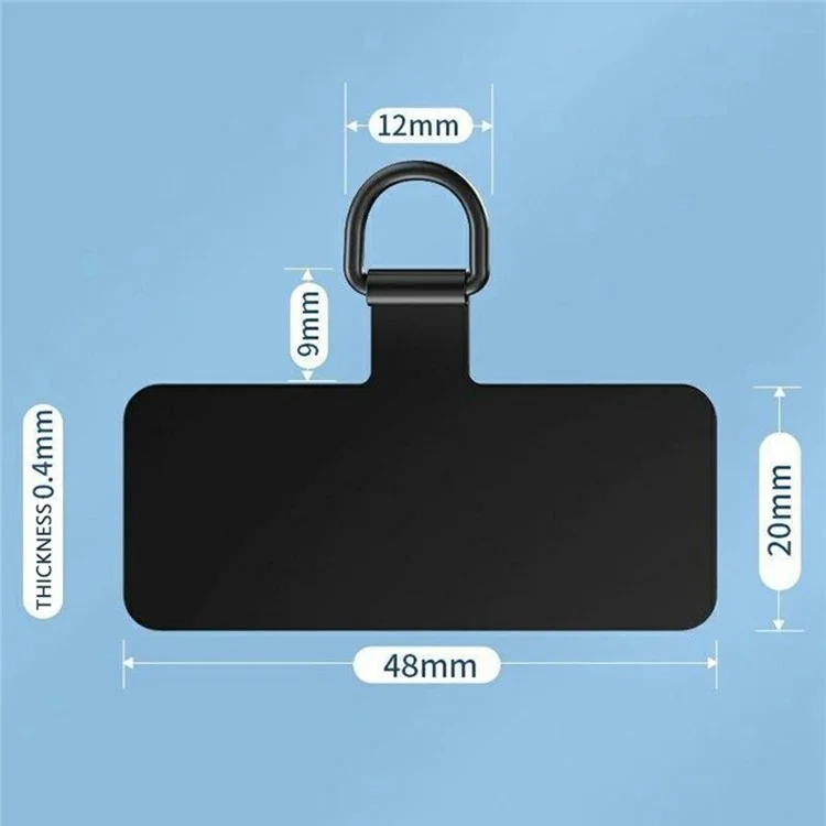 Phone Tether Tab Rectangular Metal Patch Phone Strap Replacement Part - Black