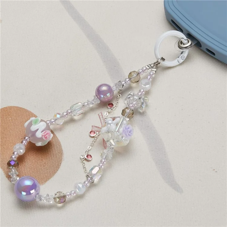 Cell Phone Charm Lanyard de 26 cm Flower Beads Case de Muñeca Para Mujeres Para Mujeres - Estilo A