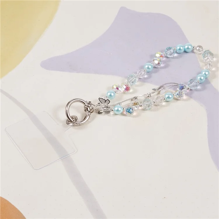 Téléphone Portable Charme Lonyard 26cm Butterfly Pendentiel Pendants Perles Téléphone Case de Poignet Strap Pour Les Filles - Bleu