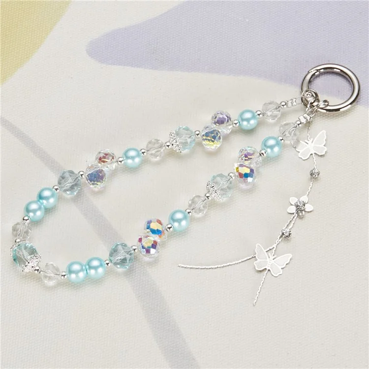 Téléphone Portable Charme Lonyard 26cm Butterfly Pendentiel Pendants Perles Téléphone Case de Poignet Strap Pour Les Filles - Bleu