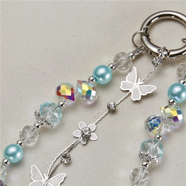 Téléphone Portable Charme Lonyard 26cm Butterfly Pendentiel Pendants Perles Téléphone Case de Poignet Strap Pour Les Filles - Bleu
