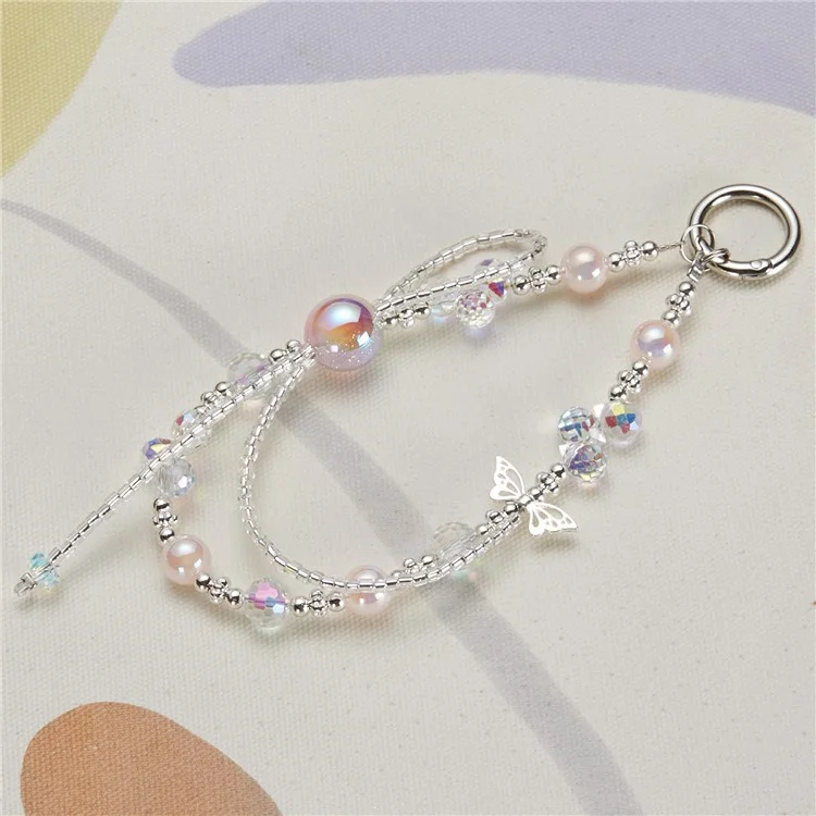 Charm de Telefone Celular Cordão de 26 cm Butterfly Borads Phone Pulsep Strap For Women Girls - Rosa