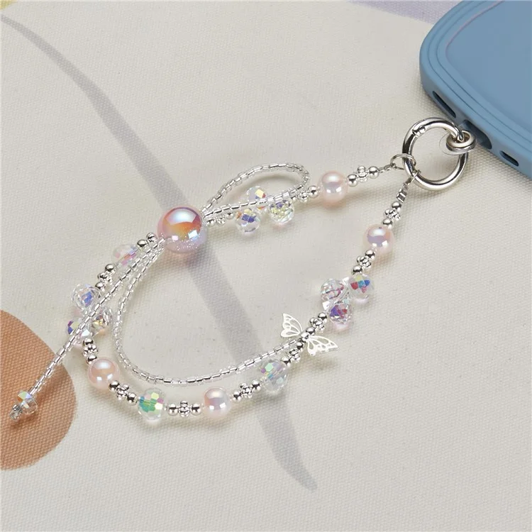 Charm de Telefone Celular Cordão de 26 cm Butterfly Borads Phone Pulsep Strap For Women Girls - Rosa