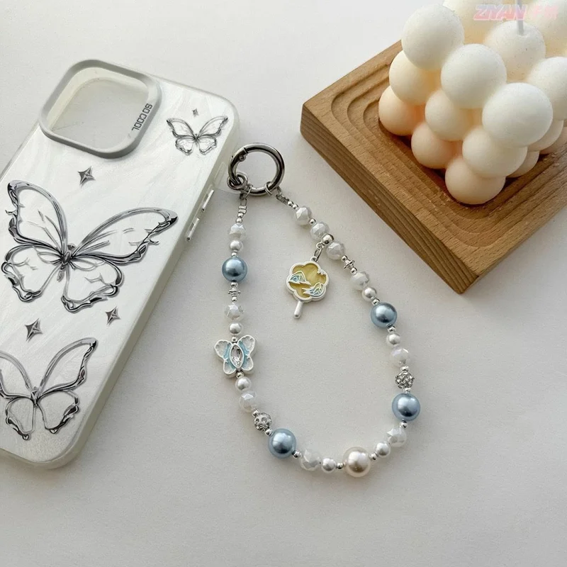 Cell Phone Lanyard 26cm Plum Blossom Umbrella Phone Chain Wrist Strap with Tether Tab - Blue