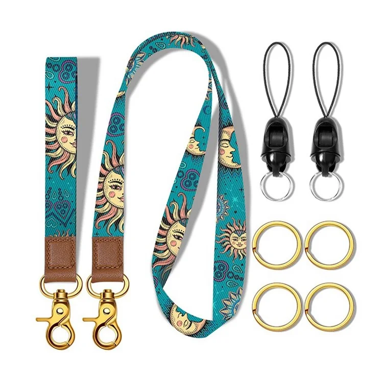 Compre em Lote Conjunto de Cordão de Pescoço e Alça de Pulso com Estampa Solar e Chaveiro Destacável para Telefones, Apito, Porta-Cartões, Chaves