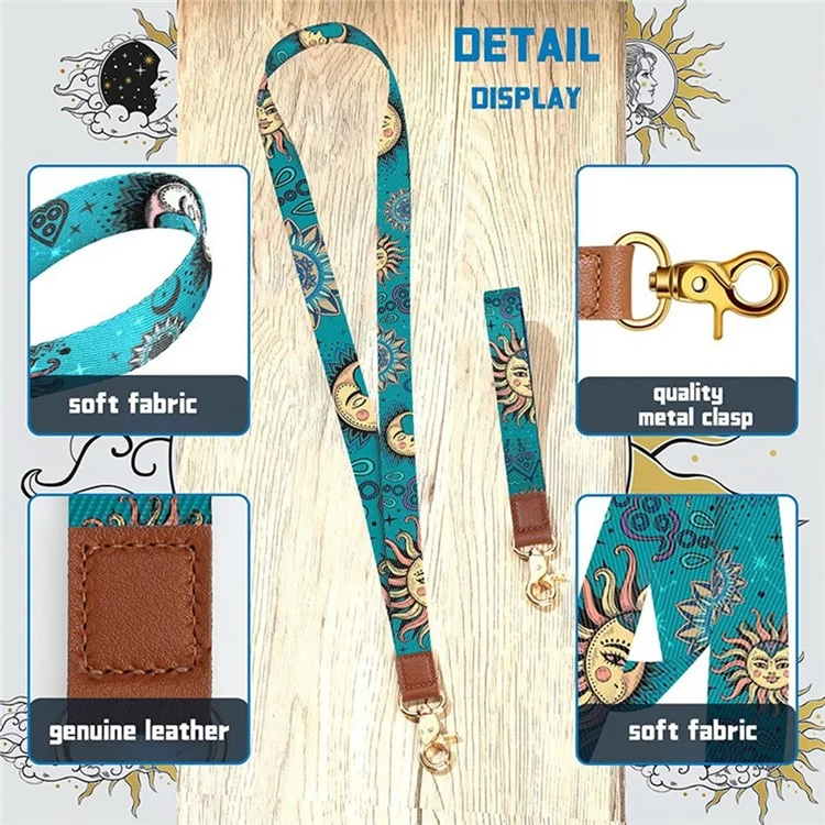 Compre em Lote Conjunto de Cordão de Pescoço e Alça de Pulso com Estampa Solar e Chaveiro Destacável para Telefones, Apito, Porta-Cartões, Chaves