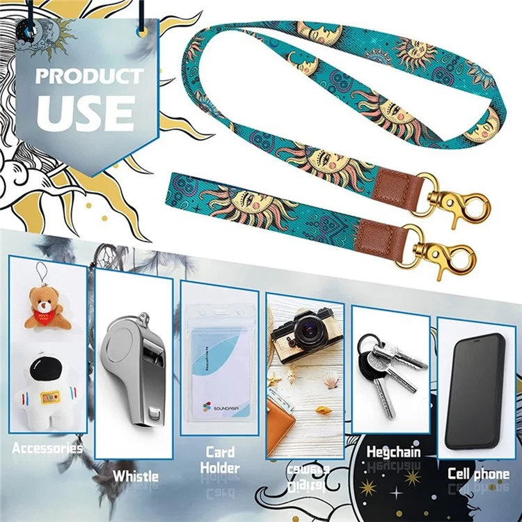 Compre em Lote Conjunto de Cordão de Pescoço e Alça de Pulso com Estampa Solar e Chaveiro Destacável para Telefones, Apito, Porta-Cartões, Chaves
