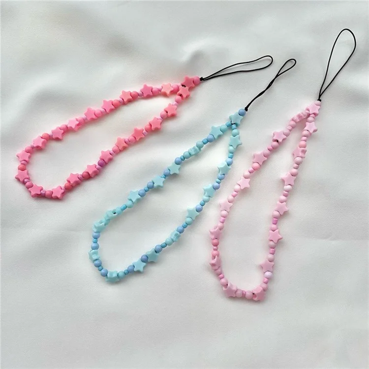 Bulk Purchasing Stylish Star Beaded Phone Case Strap Resin Short Wrist Strap - Blue