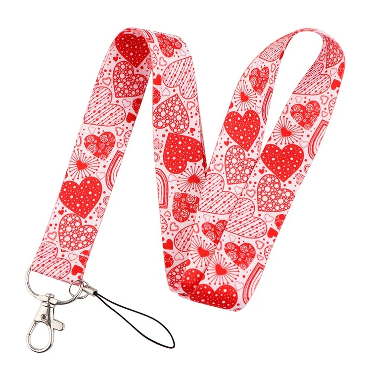 Support universel pour téléphone Cordon tour de cou Support pour badge d'identification Porte-cartes Porte-clés Motif coeur Corde - AL426-3 