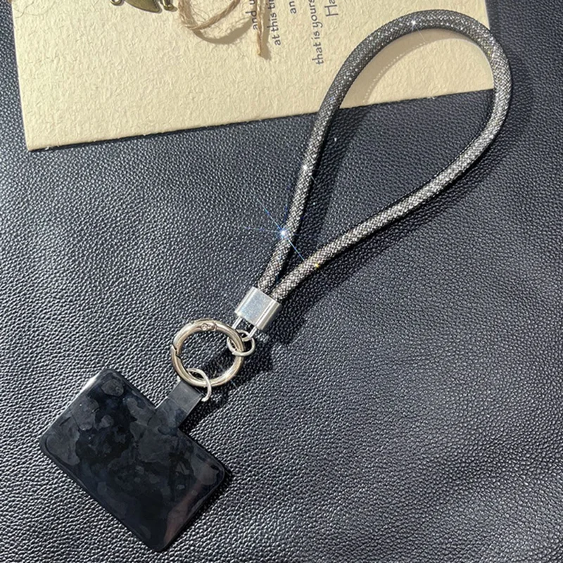 Phone Lanyard Wrist Strap 22cm Diamond Chain Net Rope Bracelet with Tether Tab - Black