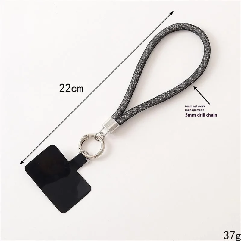 Phone Lanyard Wrist Strap 22cm Diamond Chain Net Rope Bracelet with Tether Tab - Black