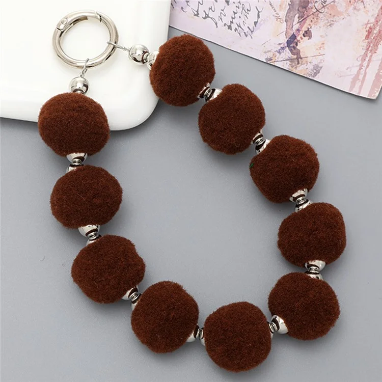 10 Fur Ball Phone Case Lanyard Detachable Cell Phone Charm Strap - Dark Brown